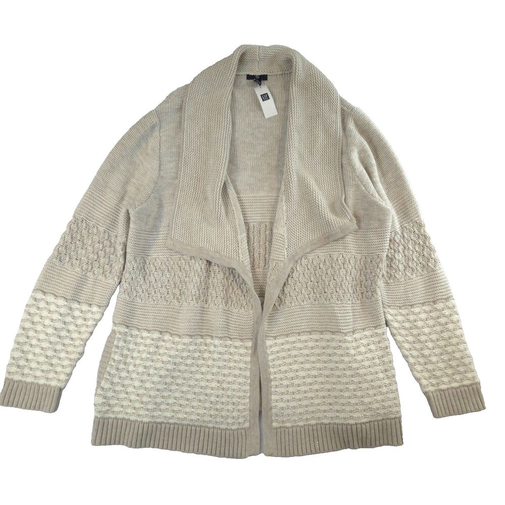Gap Shawl Collar Open Knit Cardigan XXL Tan Textured Cottage Boho Cozy